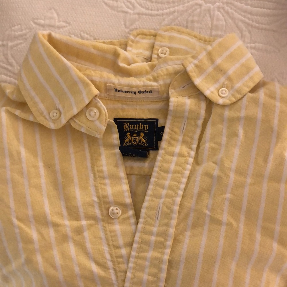 Rugby University Oxford in Lemon/White Stripes - Picture 3 of 3